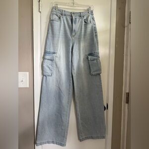 Juicy Couture High Rise Cargo Light Blue Denim Jeans, Size 30